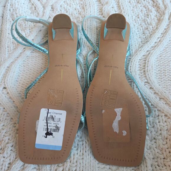 NEW Dolce Vita Women's Baylor Metallic Kitten Heeled Strappy Sandal Size 10 Blue - Picture 6 of 7